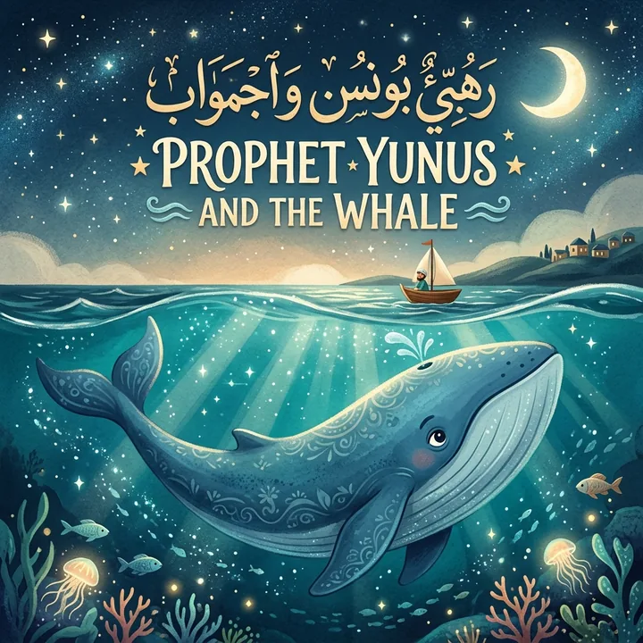 غلاف قصة قِصَّةُ يُونُسَ عَلَيْهِ السَّلَامُ وَالْحُوتِ للأطفال — قصص اطفال قبل النوم ومصورة هادفة