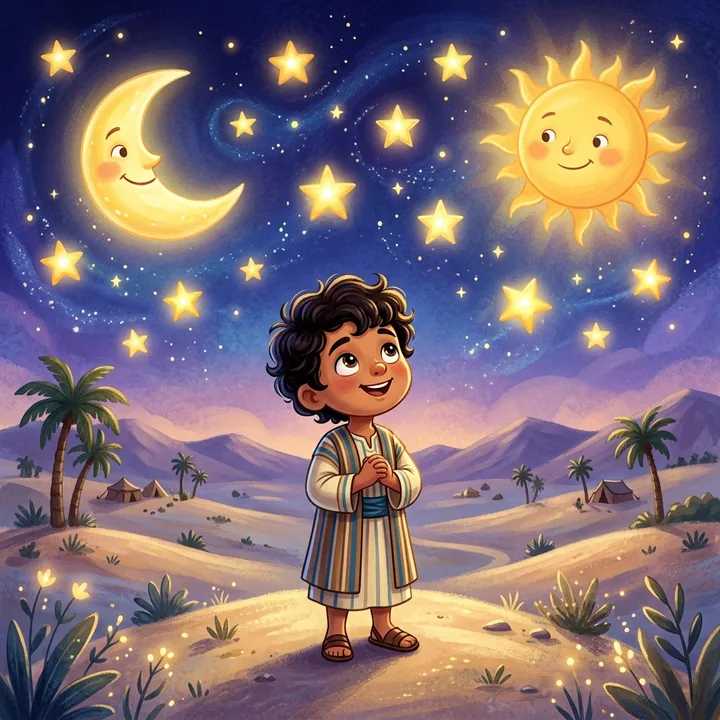 غلاف قصة يُوسُفُ عَلَيْهِ السَّلَامُ وَرُؤْيَا النُّجُومِ للأطفال — قصص اطفال قبل النوم ومصورة هادفة